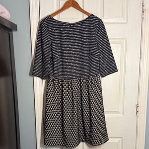 Taylor Navy and White Long Sleeve Fit-and-Flare Dress